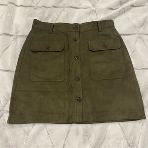 Banana Republic Skirt Women 8 Green A-Line Mini Suede Button Up Flap Pockets